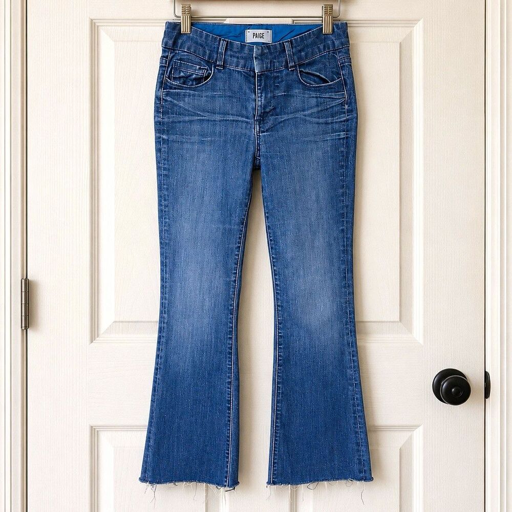 PAIGE Women’s Size 27 Bootcut Mid Rise Medium Wash Stretch Denim Jeans Blue